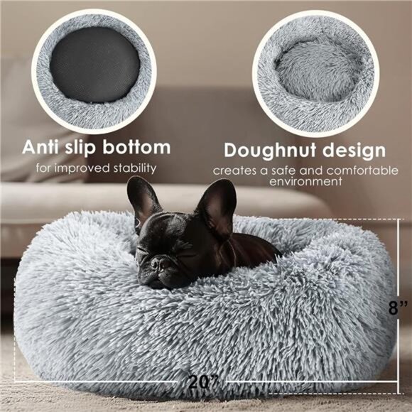 Dog & Cat Bed for Indoor Cats, 20in Calming Donut Bed for Puppy - Picture 3 of 8